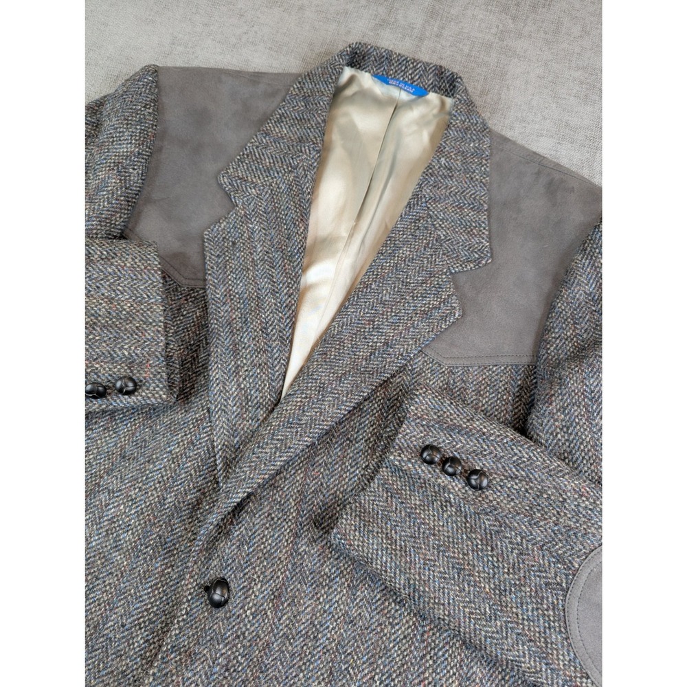 Vintage Pendleton Blazer Mens Sz 46 Western Wool Herringbone Tweed Suede Yoke